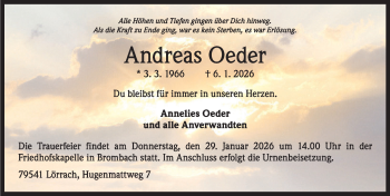 Traueranzeige von Andreas Oeder von Schwarzwälder Bote