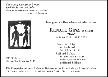 Traueranzeige von Renate Gaz von Schwarzwälder Bote