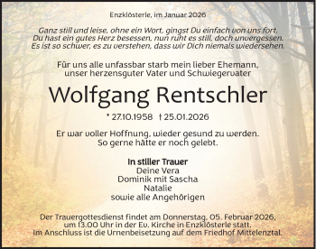 Traueranzeige von Wolfgang Rentschler von Schwarzwälder Bote