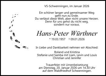 Traueranzeige von Hans-Peter Würthner von Schwarzwälder Bote