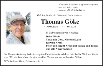 Traueranzeige von Thomas Göke von Schwarzwälder Bote