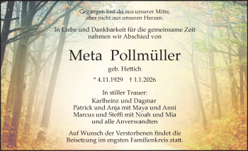Traueranzeige von Meta Pollmüller von Schwarzwälder Bote