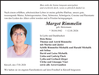 Traueranzeige von Margot Rimmelin von Schwarzwälder Bote