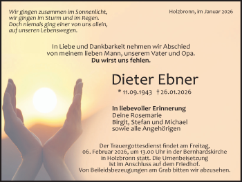 Traueranzeige von Dieter Ebner von Schwarzwälder Bote