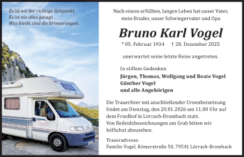 Traueranzeige von Bruno Karl Vogel von Schwarzwälder Bote
