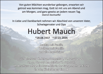 Traueranzeige von Hubert Mauch von Schwarzwälder Bote