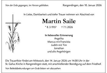Traueranzeige von Martin Saile von Schwarzwälder Bote