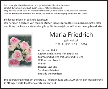 Traueranzeige von Maria Friedrich von Schwarzwälder Bote