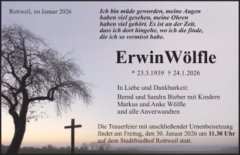 Traueranzeige von Erwin Wölfle von Schwarzwälder Bote