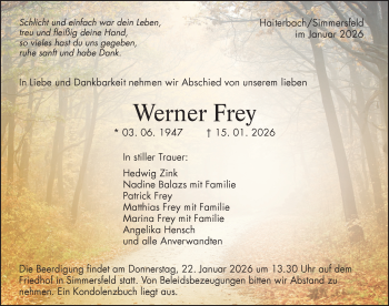 Traueranzeige von Werner Frey von Schwarzwälder Bote