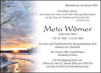 Traueranzeige von Meta Wörner von Schwarzwälder Bote