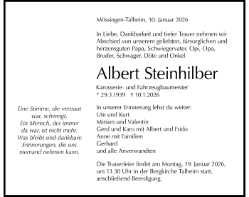 Traueranzeige von Albert Steinhilber von Schwarzwälder Bote