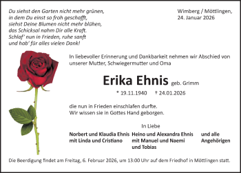 Traueranzeige von Erika Ehnis von Schwarzwälder Bote