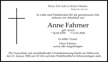 Traueranzeige von Anne Fahrner von Schwarzwälder Bote