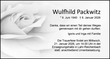 Traueranzeige von Wuldhild Packwitz von Schwarzwälder Bote