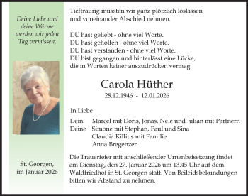 Traueranzeige von Carola Hüther von Schwarzwälder Bote