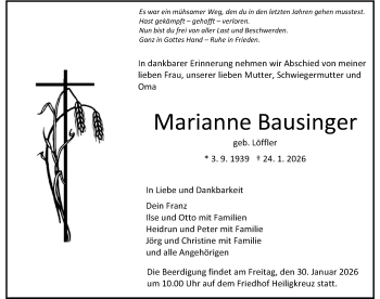 Traueranzeige von Marianne Bausinger von Schwarzwälder Bote