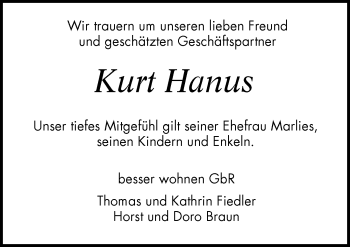 Traueranzeige von Kurt Hanus von Schwarzwälder Bote