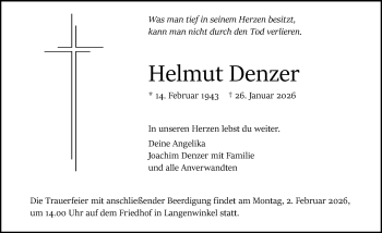 Traueranzeige von Helmut Denzer von Schwarzwälder Bote