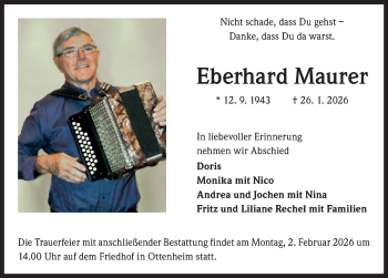 Traueranzeige von Eberhard Maurer von Schwarzwälder Bote