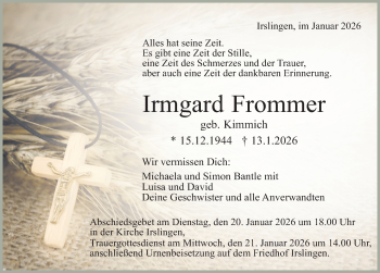 Traueranzeige von Irmgard Frommer von Schwarzwälder Bote