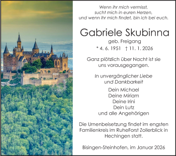 Traueranzeige von Gabriele Skubinna von Schwarzwälder Bote