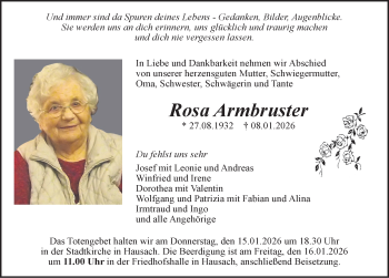 Traueranzeige von Rosa Armbruster von Schwarzwälder Bote