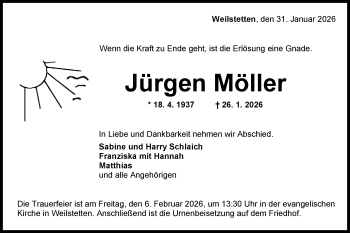 Traueranzeige von Jürgen Möller von Schwarzwälder Bote