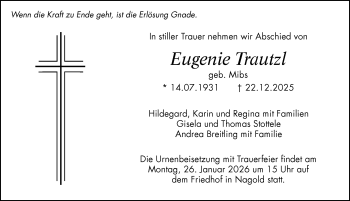 Traueranzeige von Eugenie Trautzl von Schwarzwälder Bote