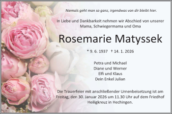 Traueranzeige von Rosemarie Matyssek von Schwarzwälder Bote