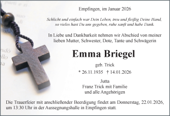Traueranzeige von Emma Briegel von Schwarzwälder Bote