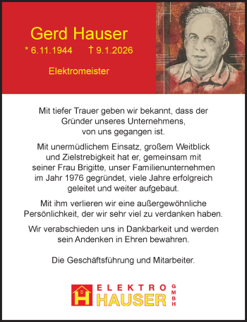 Traueranzeige von Gerd Hauser von Schwarzwälder Bote