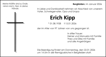 Traueranzeige von Erich Kipp von Schwarzwälder Bote