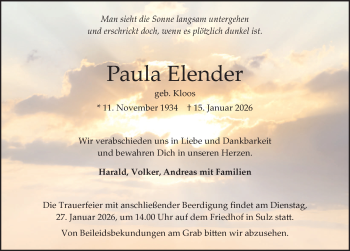 Traueranzeige von Paula Elender von Schwarzwälder Bote