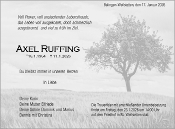 Traueranzeige von Axel Ruffing von Schwarzwälder Bote