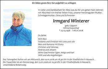 Traueranzeige von Irmgard Winterer von Schwarzwälder Bote