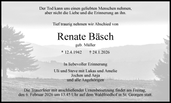 Traueranzeige von Renate Bäsch von Schwarzwälder Bote