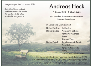Traueranzeige von Andreas Heck von Schwarzwälder Bote