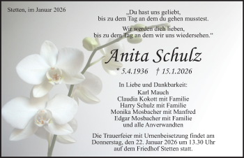 Traueranzeige von Anita Schulz von Schwarzwälder Bote