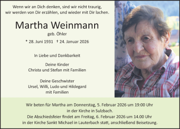 Traueranzeige von Martha Weinmann von Schwarzwälder Bote