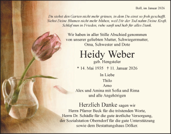 Traueranzeige von Heidy Weber von Schwarzwälder Bote