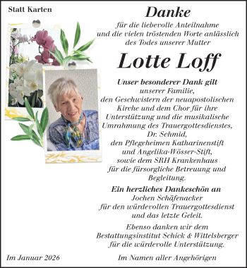 Traueranzeige von Lotte Loff von Schwarzwälder Bote