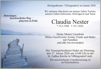 Traueranzeige von Claudia Nester von Schwarzwälder Bote
