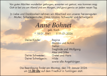 Traueranzeige von Anne Bohnet von Schwarzwälder Bote