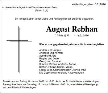Traueranzeige von August Rebhan von Schwarzwälder Bote