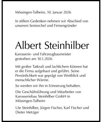 Traueranzeige von Albert Steinhilber von Schwarzwälder Bote