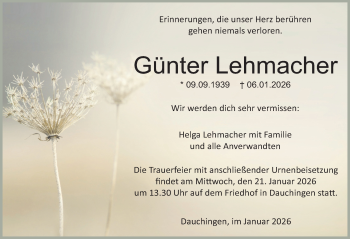Traueranzeige von Günter Lehmacher von Schwarzwälder Bote