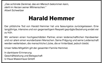 Traueranzeige von Harald Hemmer von Schwarzwälder Bote