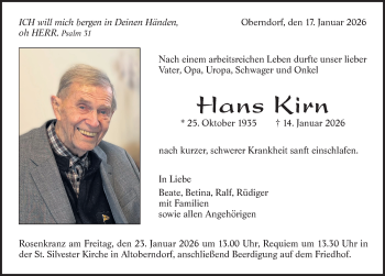Traueranzeige von Hans Kirn von Schwarzwälder Bote
