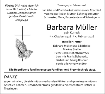 Traueranzeige von Barbara Müller von Schwarzwälder Bote